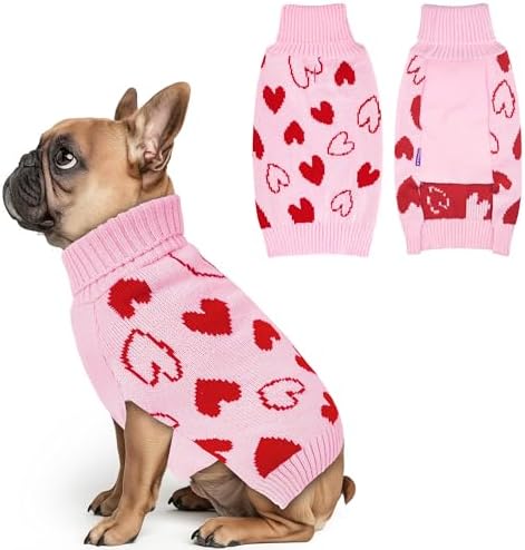 cyeollo Valentines Dog Sweater, Turtleneck Pullover Heart Print Outfit