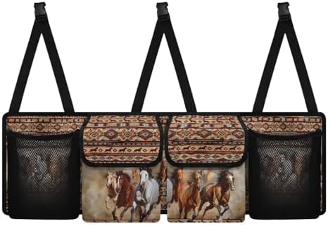 Aztec Horse Car Trunk Organizer for Women Men Car Back Seat Hanging Storage Bag Collapsible Auto Cargo Bag with 4 Large Pockets Auto Interior Accessories