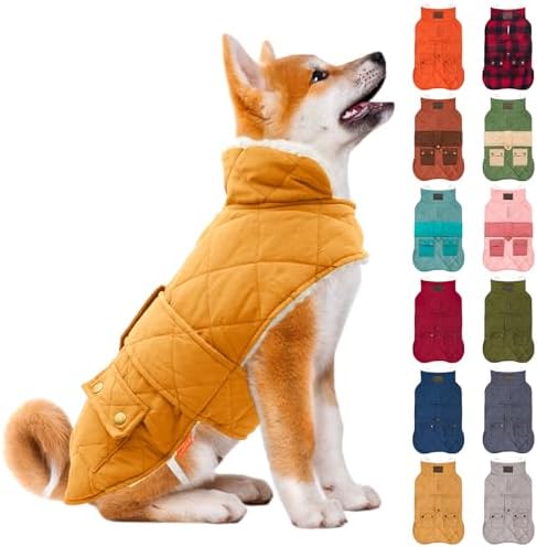 KYEESE Dog Coat Windproof Dog Coats for Small Dogs Soft Pet Sweater for Cold Weather Waterproof Dogs Jacket with Fleece Lined Thick Cat Clothes with Pocket Warm Pet Winter Puffer Coat with Leash Hole