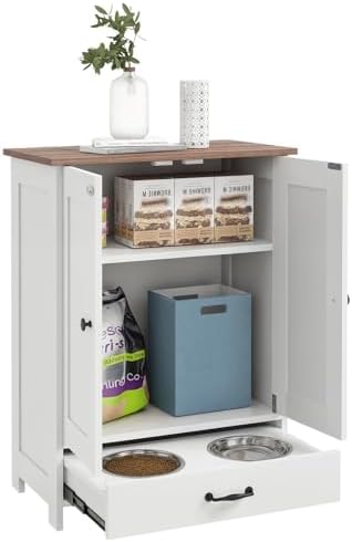 PawHut Pet Feeding Station Elevated Dog Bowls for Medium Sized Breed White