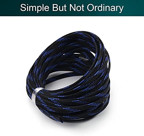 Jutagoss PET Expandable Braided Cable Sleeve, 32.8ft - 1/4 inch Black Blue Cable Management Sleeve, Wire Loom Tube Cord Protector for USB Cable, Power Cord, Audio Video and More, 1Pc