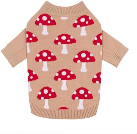 Fitwarm Mushroom Dog Knitted Sweater, Cozy Winter Clothes for Small Dogs Boy Girl, Soft Pet Outfit, Beige, Red, White, XXL
