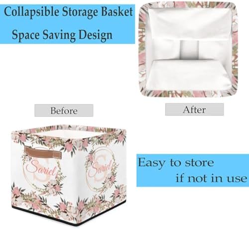 Floral Pink Collapsible Storage-Bin-Basket Custom Name Organizing