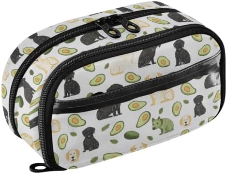 SUABO Pet Dog Avocado Pencil Case Large Pen Stationery Bag | Pencil Pouch Stationery Organizer with Compartments, Transparent PVC Layer, School Office Supplies for Kids Adults