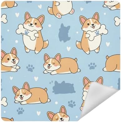 Emelivor Cute Pets Dogs Blue Pattern Self-Adhesive Magic Cloth Makeup Bag Foldable Cosmetic Bag for Travelling Protector Wrapper for Camera Travel Makeup Organizer for Cosmetics, 17.7x17.7in
