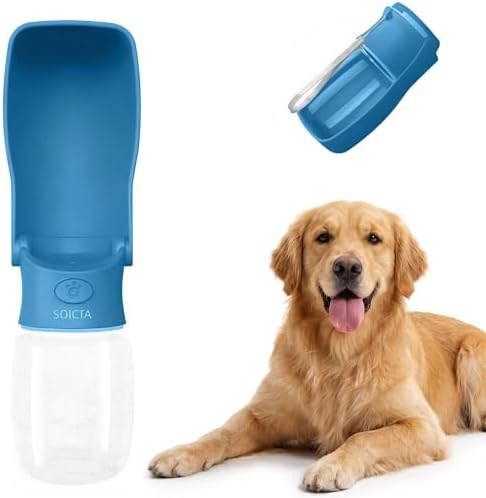 Portable Dog Water Bottle for Walking – 19oz / 12oz Foldable Pet Water Dispenser for Puppies, Medium & Large Dogs – Leak Proof Travel Water Bowl for Small Animals Dog Accessories(19OZ Dark Blue)