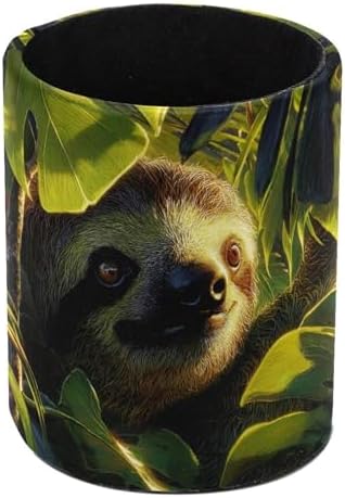 Faux Leather Pen Holder for Desk, Pencil Organizer Sloth Pen Cup Desk Decor Makeup Brush Holder Storage for Office Home