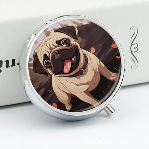 Cute Pet Pill Box for Purse Pocket Small Round Pill Case Decorative Medicine Box Travel Medicine Tablet Case Vitamin Organizer Pill Container Holder Unique Gift