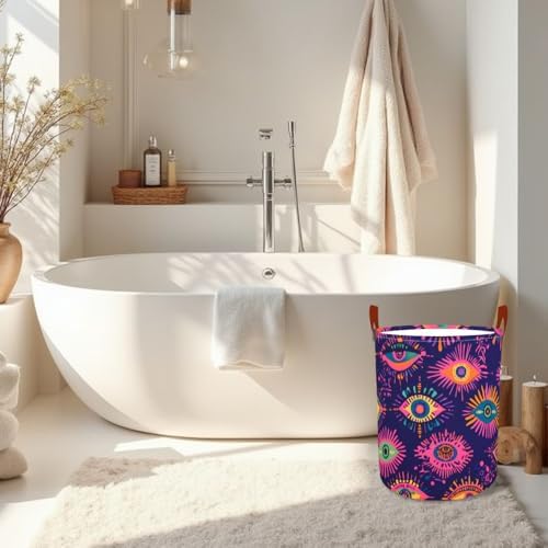 Laundry Basket 15.7x19.7 in Colorful Evil Eye Hamper for Bedroom