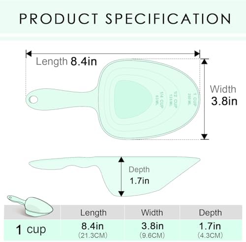 Melamine Pet Food Measuring Scoop, 1 Cup 1/2 Cup 1/4 Cup with Clear Measurement Lines for Dog, Cat, Bird, and Rabbit, Durable, Ergonomic Handle, Dishwasher safe-Orange & Baby Green