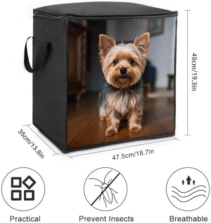Cute Pet Yorkie Storage Bags Comforter Bedding Clothes Blanket Organizers with Zipper And Handle Moving Bags Thick Breathable Bag Closet Organizer And Under-Bed Storage 70 L