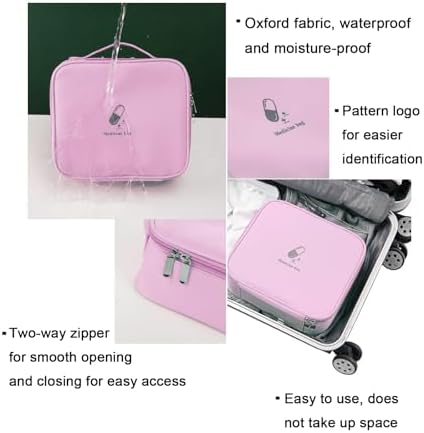 Large First Aid Bag Empty, Portable Travel Pill Bag Double Zipper First Aid Pouch with Handle for Family Outdoors Hiking Camping Car Office Workplace (Pink)
