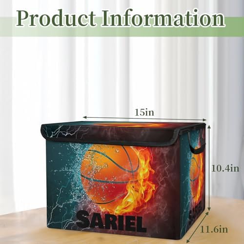 Basketball Storage Bin with Lid Personalized Storage Baskets for Organizing Foldable Closet Organizers with Handles,Cute Basket for Boys Girls for Clothes Blanket Pet Dog Toy Basket Storage (1 Pack)