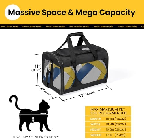 Conlun Cat Carrier Soft-Sided Pets Travel Carriers up to 15 Lbs,Black M | Airline Approved,with Inner Safety Leash,Collapsible Pet Transport Carrier for Small Dog/Medium Cats