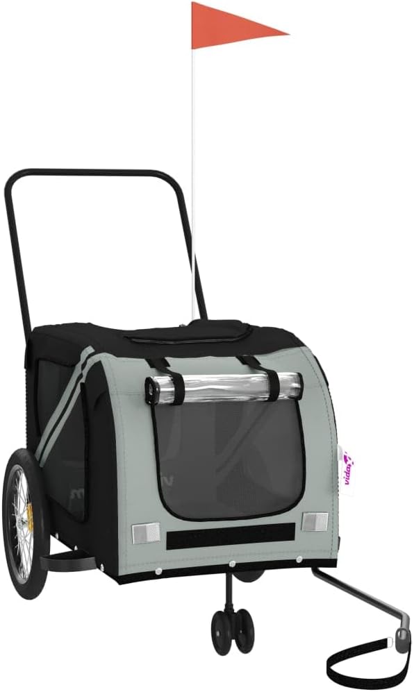 Pet Bike Trailer for Small Dogs, Foldable Bicycle Cargo Trailer with Sturdy Iron Frame, Oxford Fabric and PVC Cover, Easy Entry Doors and Mesh Windows for Comfort and Airflow