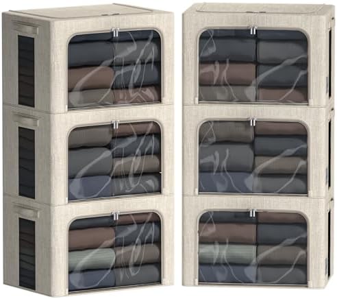 FHSQX 6 Pack Clothes Storage Bins,Beige, 15.7x11.8x9.8inch(30L)