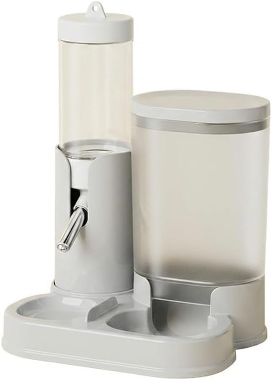No Drip Hamster Water Bottle, 2 in 1 Automatic Hamster Water Dispenser & Food Bowl, Freestanding Small Animal Water Bottle Cage Accessories for Dwarf Hamster, Gerbil, Rat, Mice (Gray)