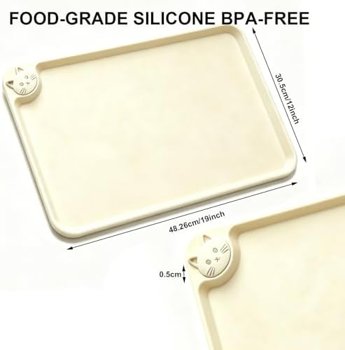 Silicone Pet Feeding Mat, 19"x12" Silicone Placemat for Dog Cat Food Water Bowl, Raised Edge Waterproof Under Sink Mats for Kitchen Drawer Shelf, Spill Proof Mat to Protect Floors