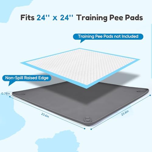 Puppy Pad Holder, Silicone Dog Pee Pad Holder Tray with 4 Magnetic Clips | Fits 24" x 24" Training Pads, Leak-Proof, Raised Lip High Edge, No Spill, Use as Pet Feeding Mat, for Indoor Floor Protection