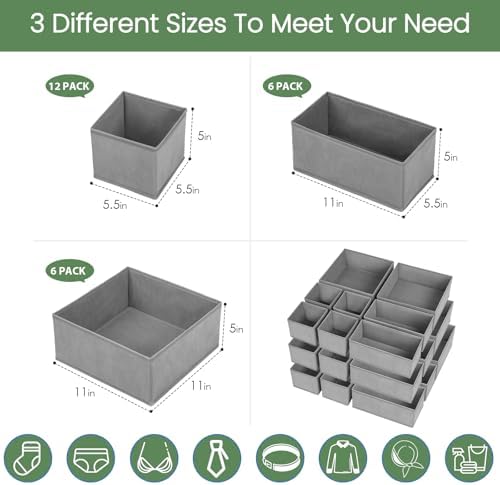 Criusia Drawer Organizer Clothes, 24 Pack Underwear Drawer Organizers, Foldable Closet Organizers and Storage Dresser Drawer Dividers Clothing Organizer for Clothes, Socks, Scarves, Bra, Ties (Grey)
