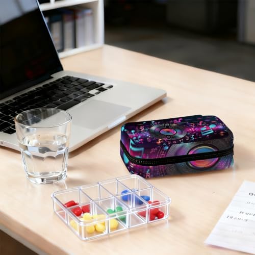 Travel Pill Organizer Abstract Neon Music Record Small Pill Case