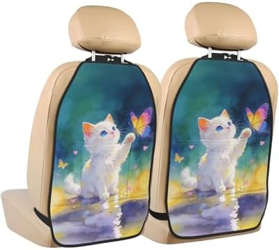 Car Seats Back Protector 2 PCS - Butterfly Cat | with 3 Storage Pockets, Shield Seats From Dirt, Mud Scratches, Fits Cars SUVs Trucks and Jeeps