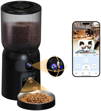 Automatic Cat Feeder with 2K Dual HD Cameras, 2.4/5G WiFi 6L Feeder, Pet Feeder Automatic for Cats & Dogs, Cat Food Dispenser with Cameras, Laser Interactive Toy & Night Vision(Black-Dual Cameras)
