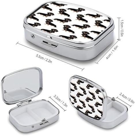 Square Pill Organizer Small Pill Box Dachshund Weiner Pet Dogs Pill Case for Pocket Purse Travel Pill Container Daily Portable Medicine Vitamin Container for Vitamins Fish Oil and Supplements