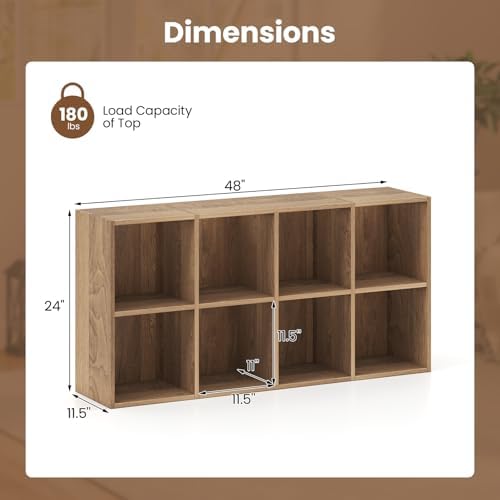 Giantex 8-Cube Bookcase, 3-Tier Cubby Bookshelf, Horizontal Vertical Display Rack with Anti-Tipping Kits, Modern Storage Organizer Shelf Unit for Bedroom, Living Room, Study (Natural, 8-Cube)
