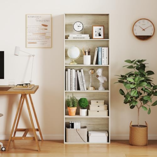 GIANTEX 5-Tier Bookshelf, Freestanding Bookcase, 5 Open Shelf, White Oak | Modern Display Shelf, Storage Organizer for Living Room, Home Office