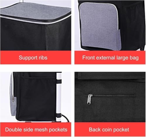 Grocery Shopping Cart on Wheels with Insulated Waterproof Bag and Collapsible Frame