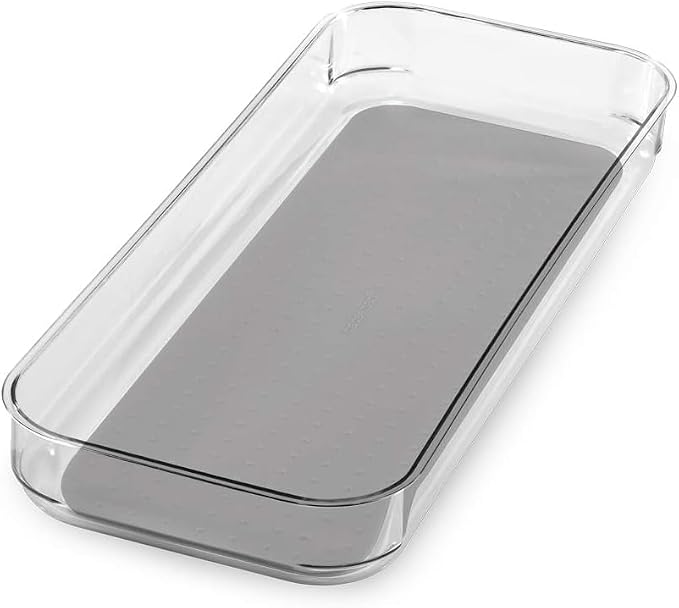 madesmart Clear 6 x 6 Drawer Organizer, Grey | non slip feet, rounded corners, see through design, open compartment, soft grip lining, utensils tools supplies, woman owned