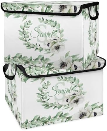 Leaf Storage Bin with Lid Personalized Storage Baskets for Organizing Foldable Closet Organizers with Handles,Cute Basket for Boys Girls for Clothes Blanket Pet Dog Toy Basket Storage (2 Pack)
