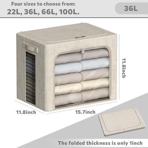 FHSQX 6 Pack Clothes Storage Bins, Beige 15.7x11.8x11.8inch (36L)