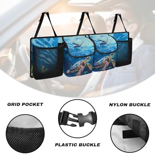 Dreaweet Sea Turtle Car Trunk Organizer Backseat Hanging Large Capacity Storage Organizer with Adjustable Straps Car Cargo Trunk Storage Organizer Bag for Truck,SUV,Van