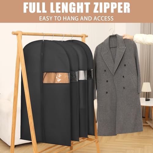 Kimmama Garment Bag for Hanging Cloth, Suit Protect Cover, 23.6" x 43.3" | PEVA Clothes Cover, For Suit, Shirt, Coats, Kids Dress, Clear Windows, Dustproof, Mosquito-Proof, Keep Dry, Black