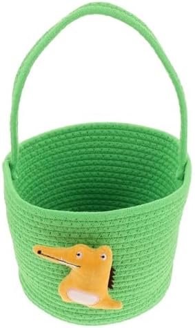 Vaguelly Handwoven Small Cotton Rope Basket for Shower and Wedding Candy Container Lightweight Mini Dinosaur Snack Bucket Nursery and Boy Girl Storage Pet Toy Organizer Portable Woven Crate