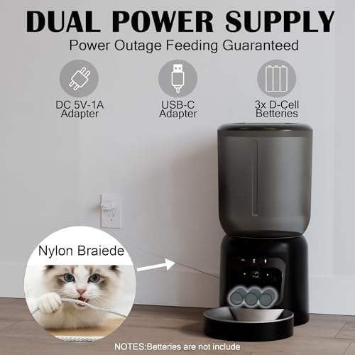 Automatic Cat Feeder with Camera, 5G WiFi Smart Pet Food Dispenser for Cats & Small Dogs, 6L Large Capacity Timed Auto Feeder with App Control, Night Vision, 2-Way Audio & Detachable Design