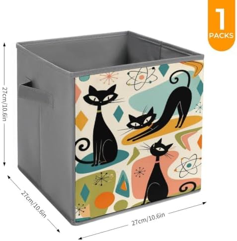 Black Cats Abstract Storage Bin with Handles, Oxford Fabric Foldable Storage Cube Organizer for Clothes, Towels, Bedroom, Living Room, Home Organization