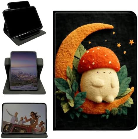Case for Samsung Galaxy Tab A7 Lite 8.7" 2021 Model (SM-T220/T225/T227), 360 Degree Rotating Stand with Multi-Angle Vertical Shockproof Protective Shell for Women Men, Orange Moon Mushroom