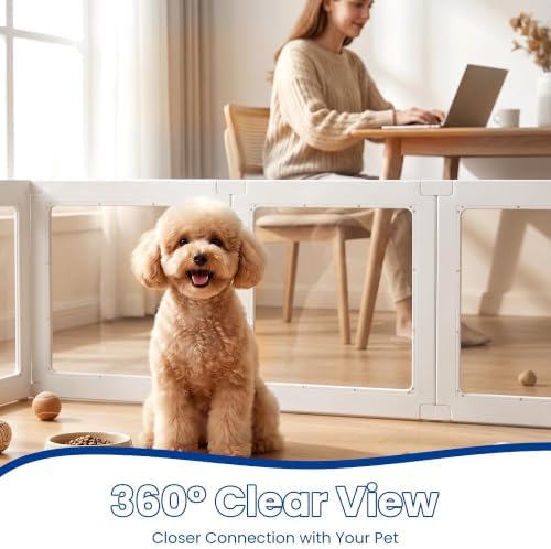 LEVELEVE Clear Acrylic Dog Playpen Indoor, Small Pet Play Pen for Puppy Cat Rabbit, Portable Dog Fence Crate Kennel Whelping Cage, 24" Height, White, 10 Panels