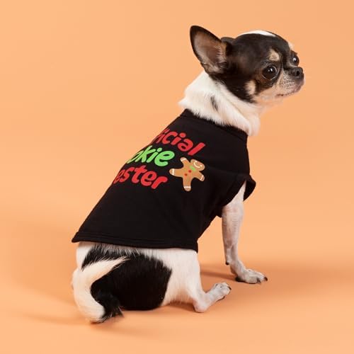 Fitwarm Official Cookie Tester Funny Dog Shirt, Christmas Dog Clothes for Small Dogs Boy Girl, Holiday Doggy Tshirt, Pet Outfit, Gingerbread, Black, Red, Green, Small