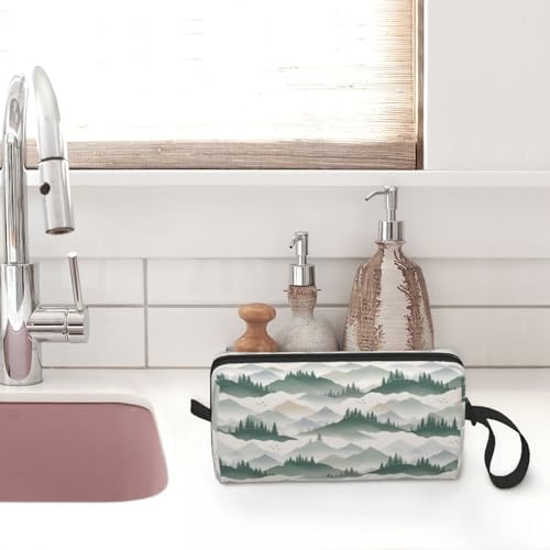 Mountain Landscape Makeup Bag for Women, Small Travel Cosmetic Pouch with Zipper, Compact Makeup Organizer Bag for Purse, Toiletries, Skincare & Daily Essentials