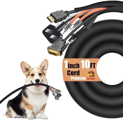 Cord Protectors from Pets no Chew, 10ft Cord Covers for Pets, 1Inch Wire Covers for Cords, Cable Management for USB, Power, Audio and Video Cords