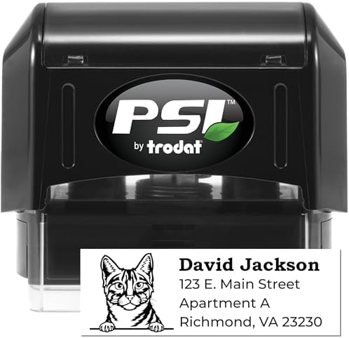 Egyptian Mau Cat Custom Return Address Stamp for Workshop Materials, Personalized Self-Inking Handcrafted Stamper with Elegant Feline Design, Unique Business Office Supplies, 7/8 X 2-1/4 Inches