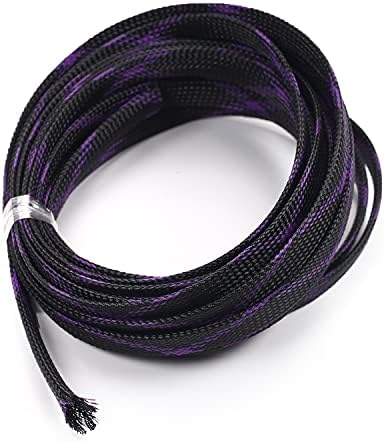 Bettomshin 1Pc 16.4Ft(5m) Cable Management Sleeve, 1/2"(12mm) Width PET Black & Purple Cord Protector, Wire Loom Tube Insulated Split Sleeving for USB Cable Power Cord Organizer Video Cable Hider