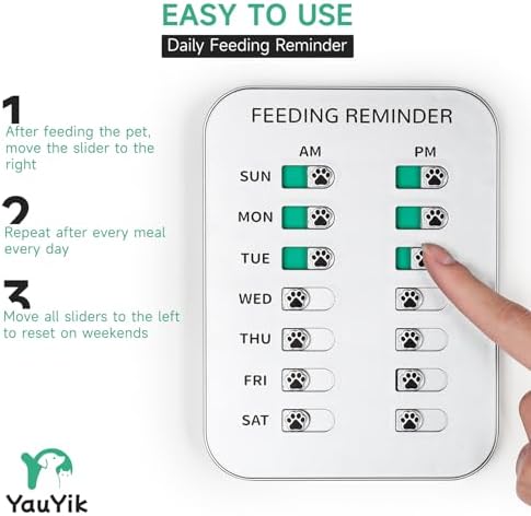 YAUYIK Dog Feeding Reminder, Magnetic OR Double Sided Adhesive Application, AM/PM Daily Chart Signs, Helps You Track Pets Feeding & Medication, Easy to Use on Fridge, Wall, Food Storage Bin (Silver)