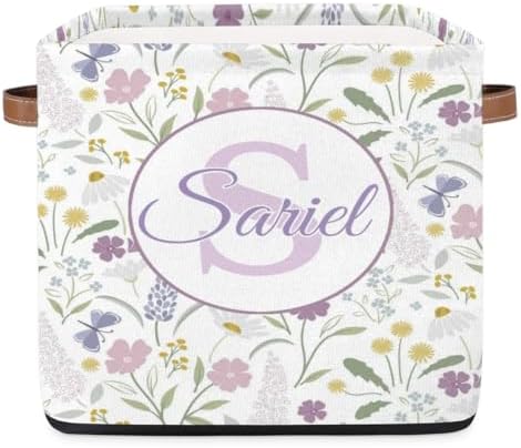 Customized Storage-Basket Collapsible Baby Keepsake-Box Flowers Organizer-Bins as Gifts for Girls Boys Baby Adults Cubes Storage-Box Print Name on It