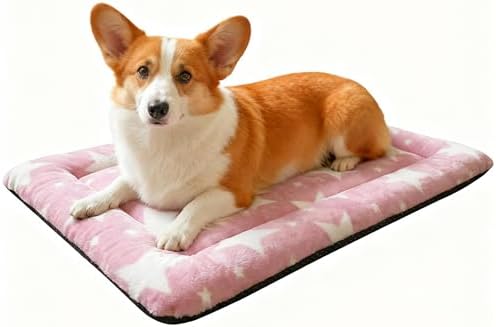 Washable Dog Bed Mat With Anti-Slip Bottom, Deluxe Plush Memory Foam Crate Pad & Waterproof Outdoor Kennel Mat For Dogs & Cats-Durable Crates Beds, Large Medium Small Puppy Size 24" x 18",pink