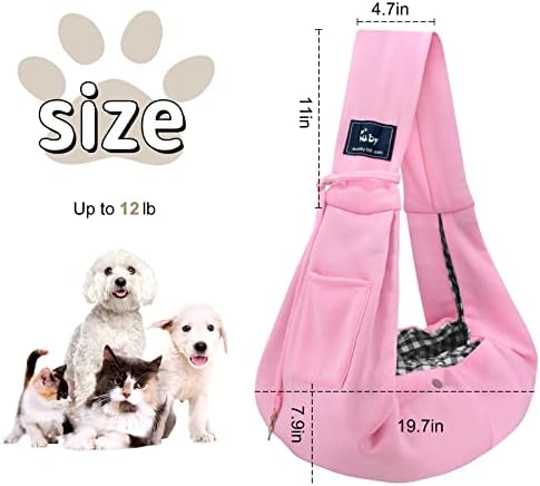 CUBY Dog and Cat Sling Carrier - Hands Free Reversible Pet Papoose Bag - Soft Pouch and Tote Design - Suitable for Puppy, Small Dogs Cats Outdoor (Pink, Unadjustable Strap)